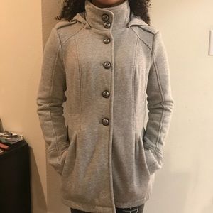 Grey coat with detachable hood